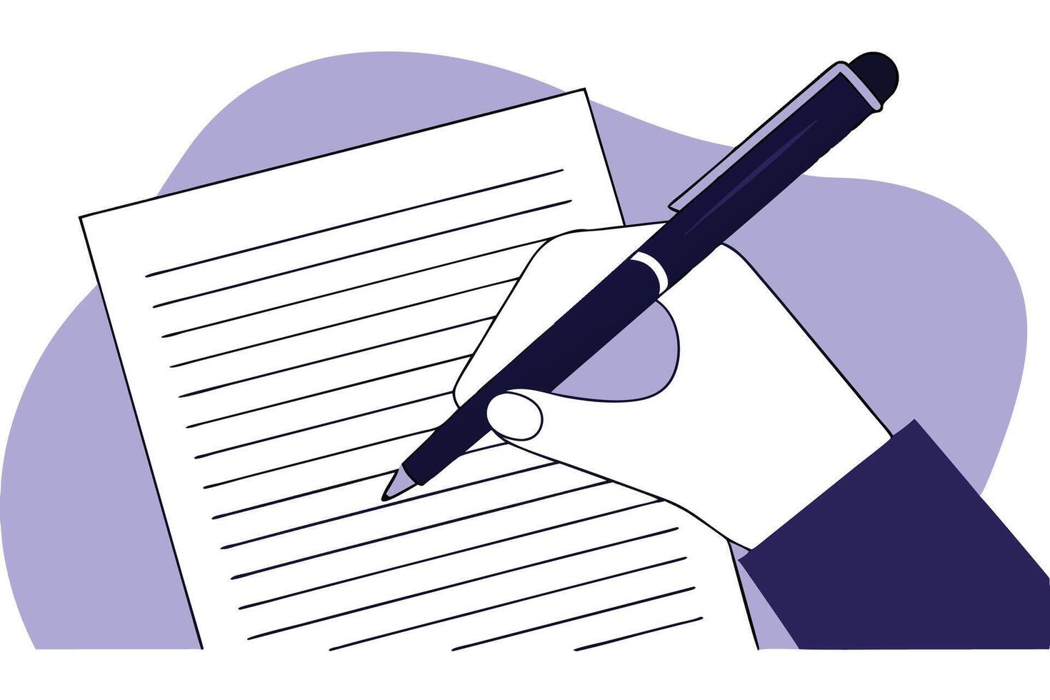 High resolution illustration of a left hand writing with a ballpoint pen vector