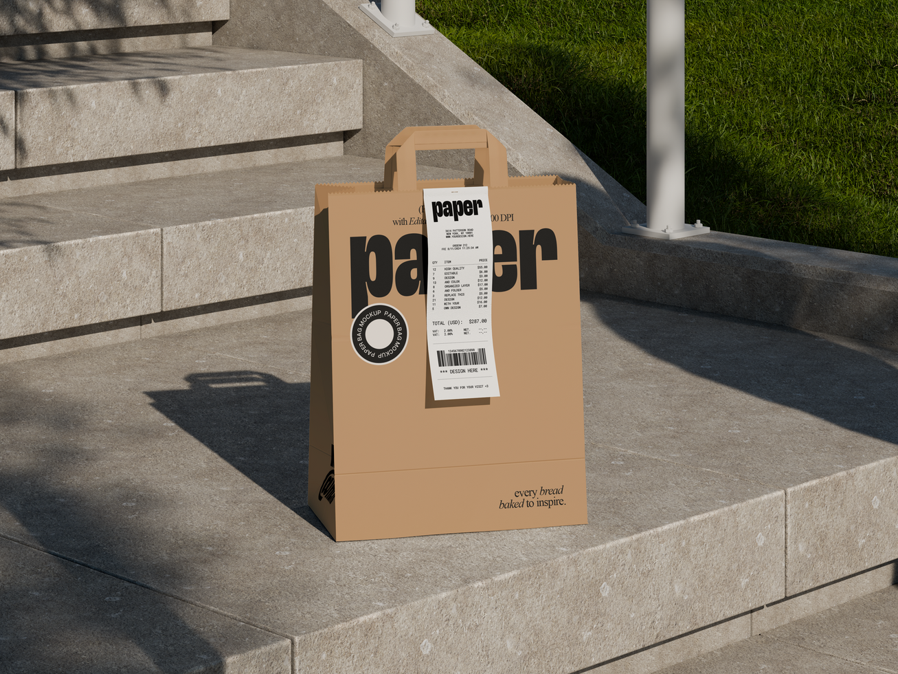 Paper Bag with Receipt Paper Mockup psd