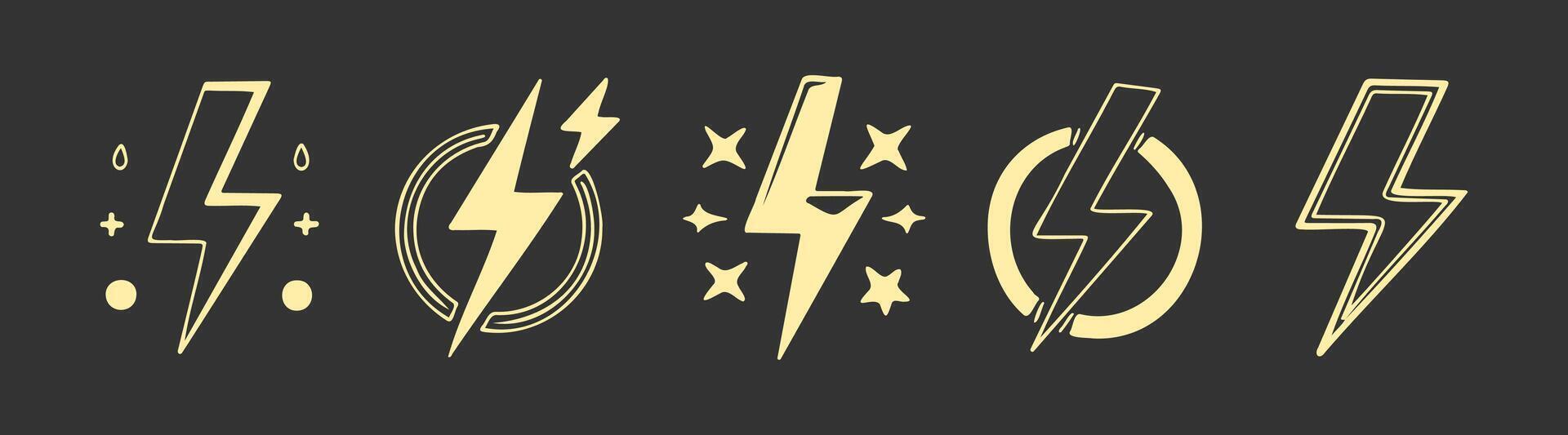Collection of stylized lightning bolt icons vector