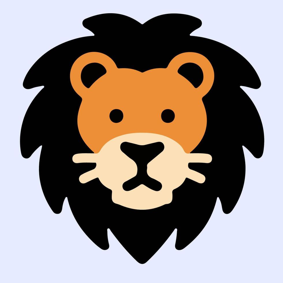 Strong bold lion head with dark black mane, lion head symbol showing courage, pride, and strength in simple flat style design. vector