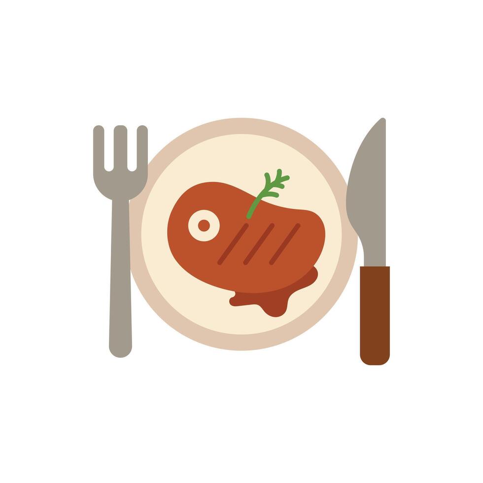 Flat Illustration Of Steak On Plate Complete With Cutlery vector