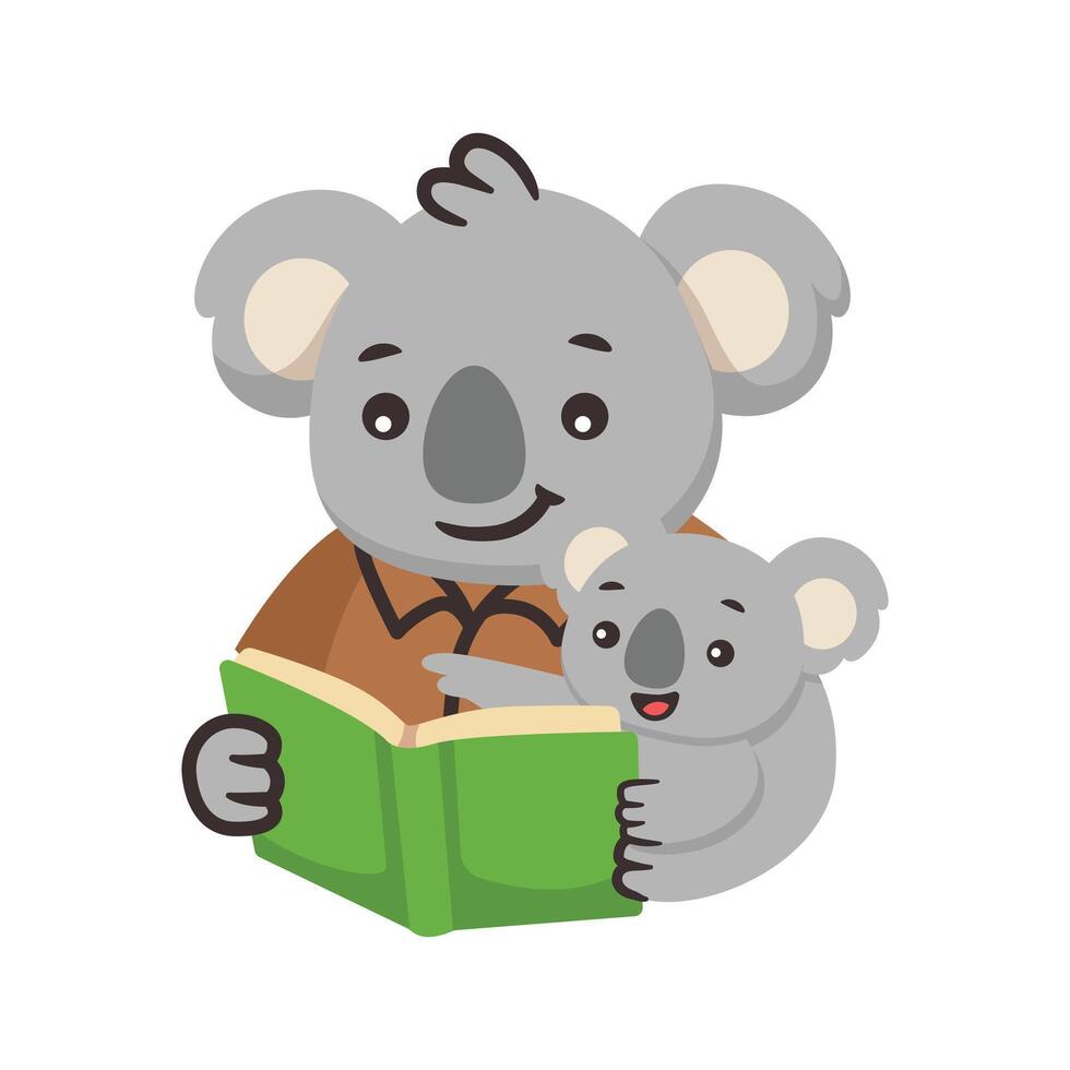 Illustration Design of Adult Koala Character Reading with Her Child vector