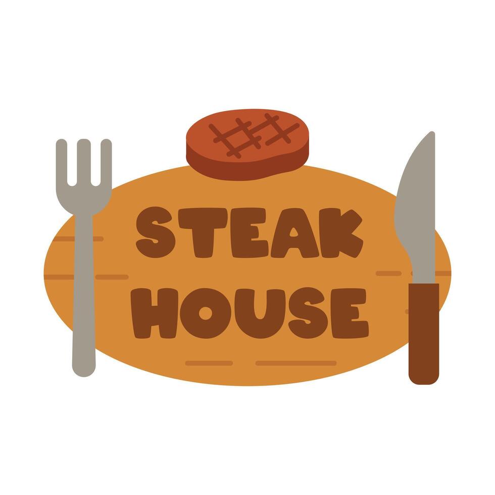 Flat Illustration Steak House Sign With Fork And Knife vector
