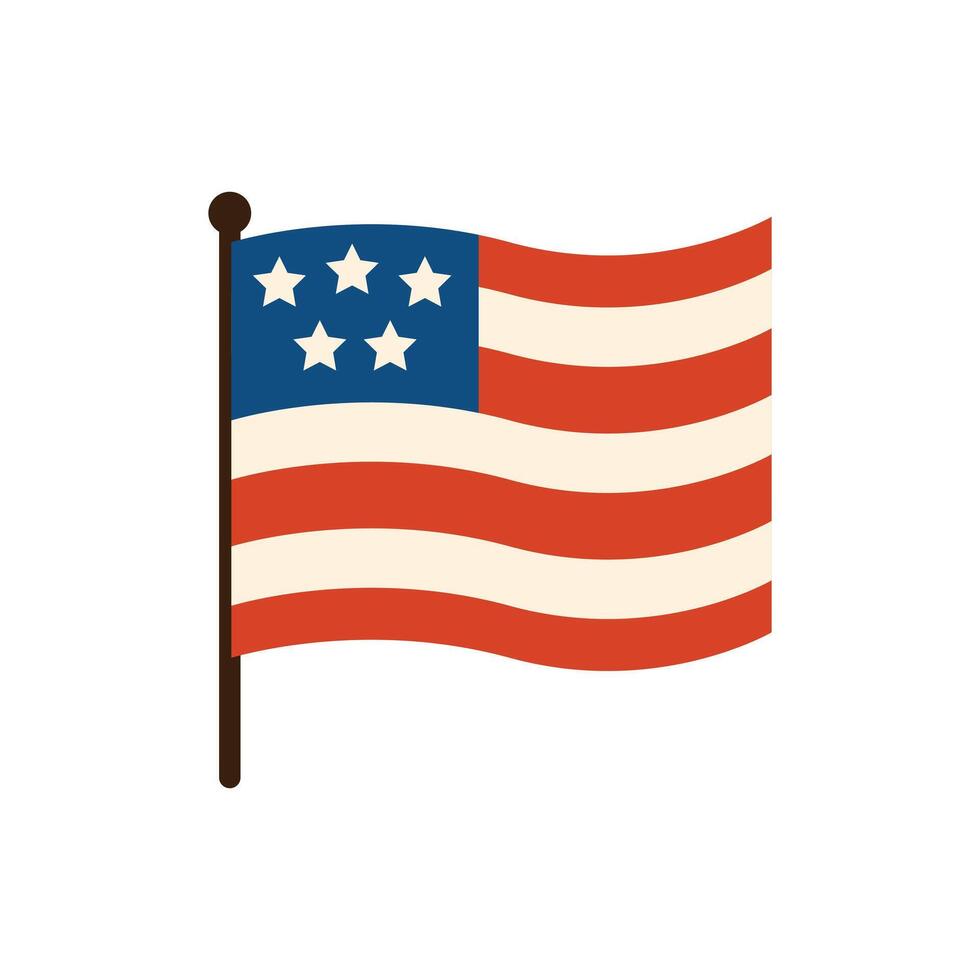 Flat American Flag Flying On Pole vector
