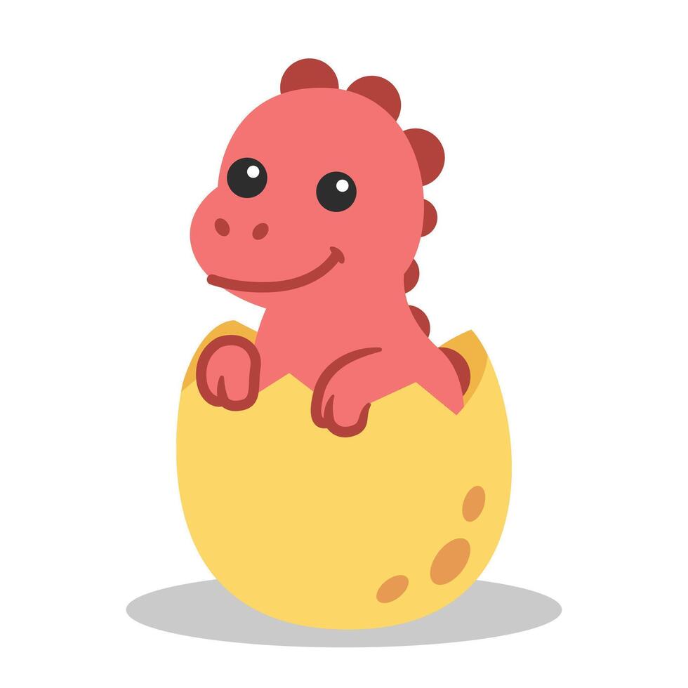 Cute Pink Dinosaur Hatching from Egg Cartoon Illustration vector
