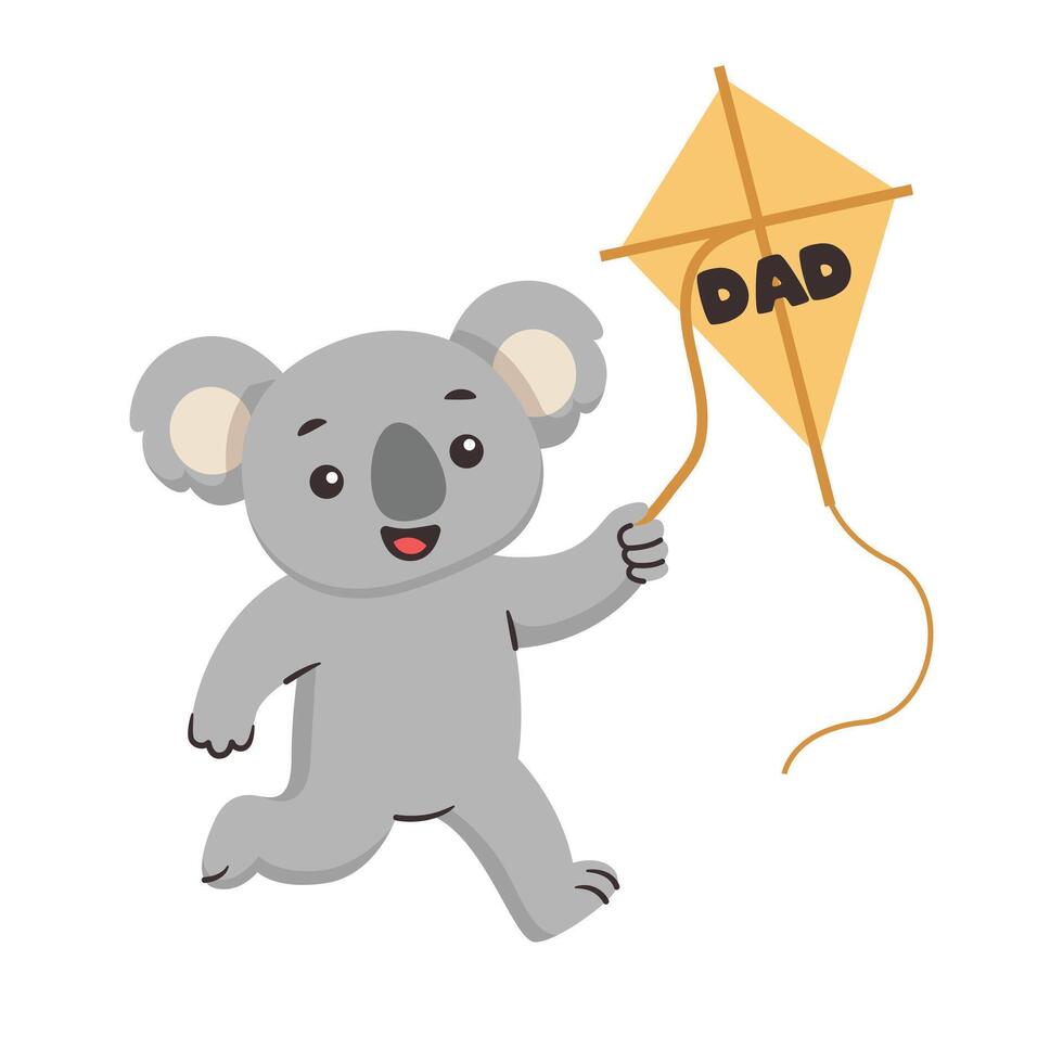 Cute Koala Illustration Design Holding a Kite With the Word Dad Written On It vector