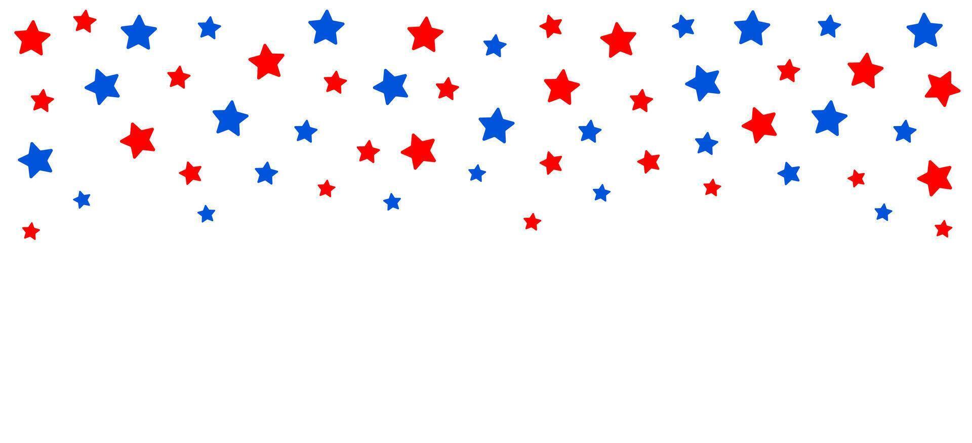 Red and blue star confetti header in flat style on white background. Ideal for 4th of July banners, invitations, posters, social media, websites and festive holiday designs. vector
