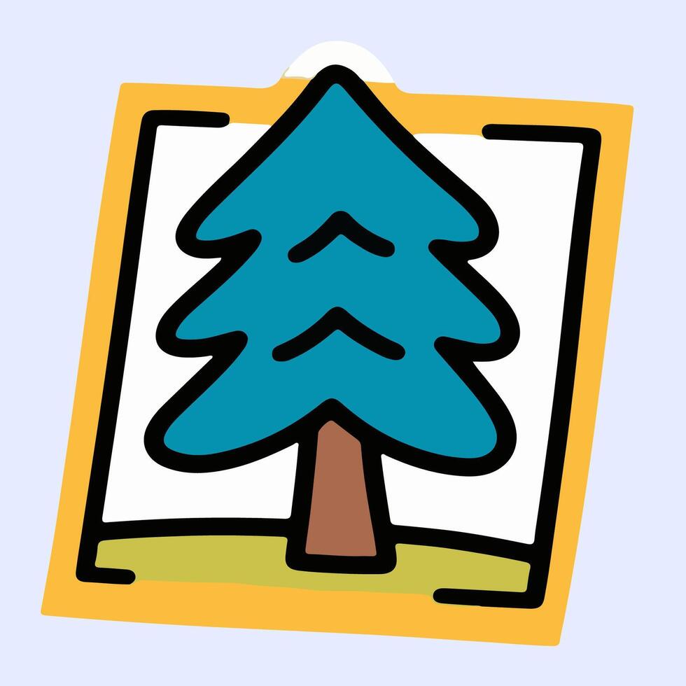 Tree with blue pine design, suitable for winter themes, kids books, or greeting card illustrations. vector