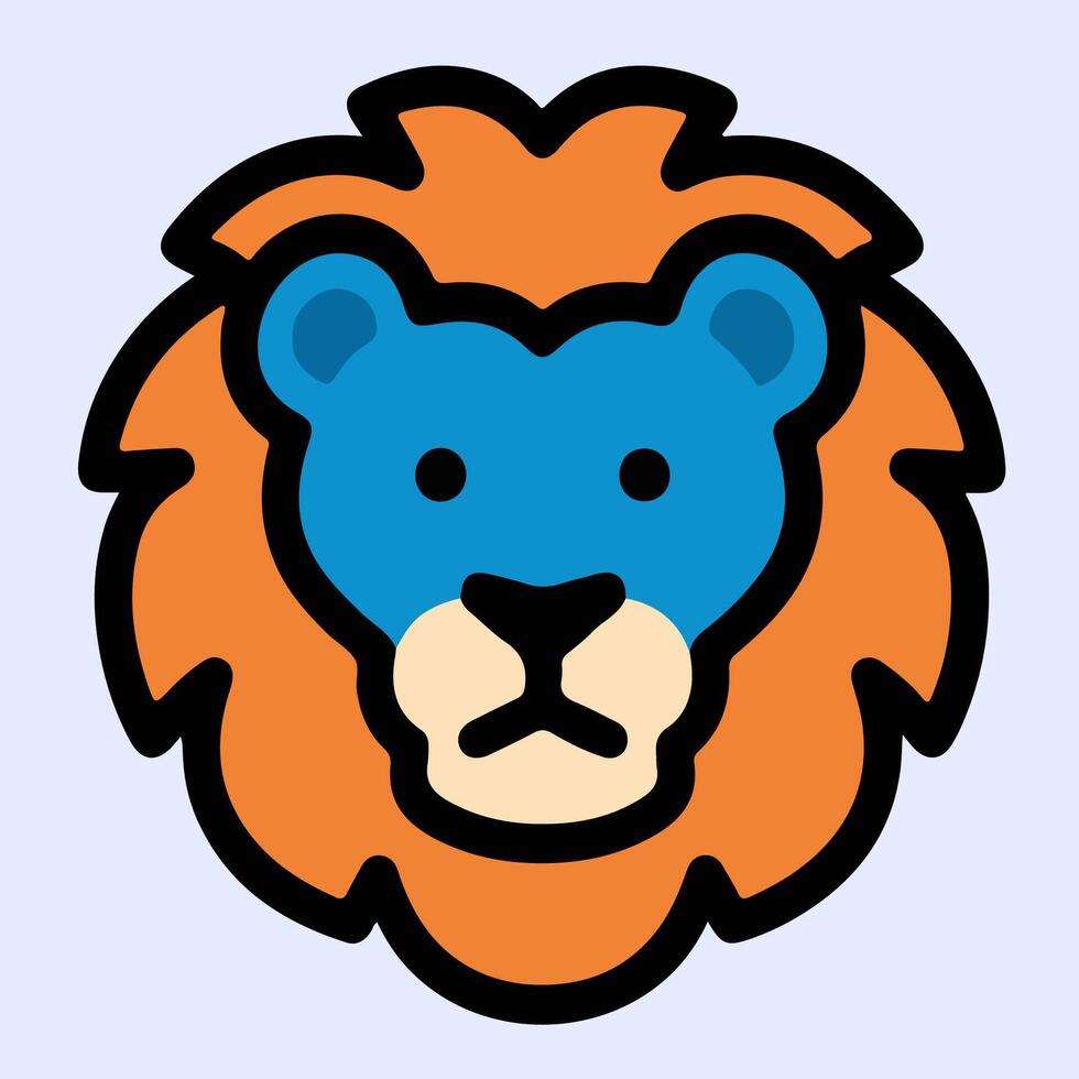 Creative lion head with blue facial area, lion head artwork combines vibrant color and outline for unique identity or branding use. vector