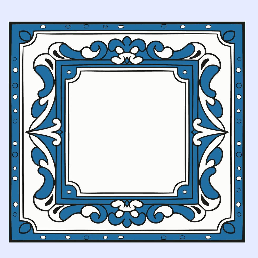 Blue ornamental frame with floral classic touches vector