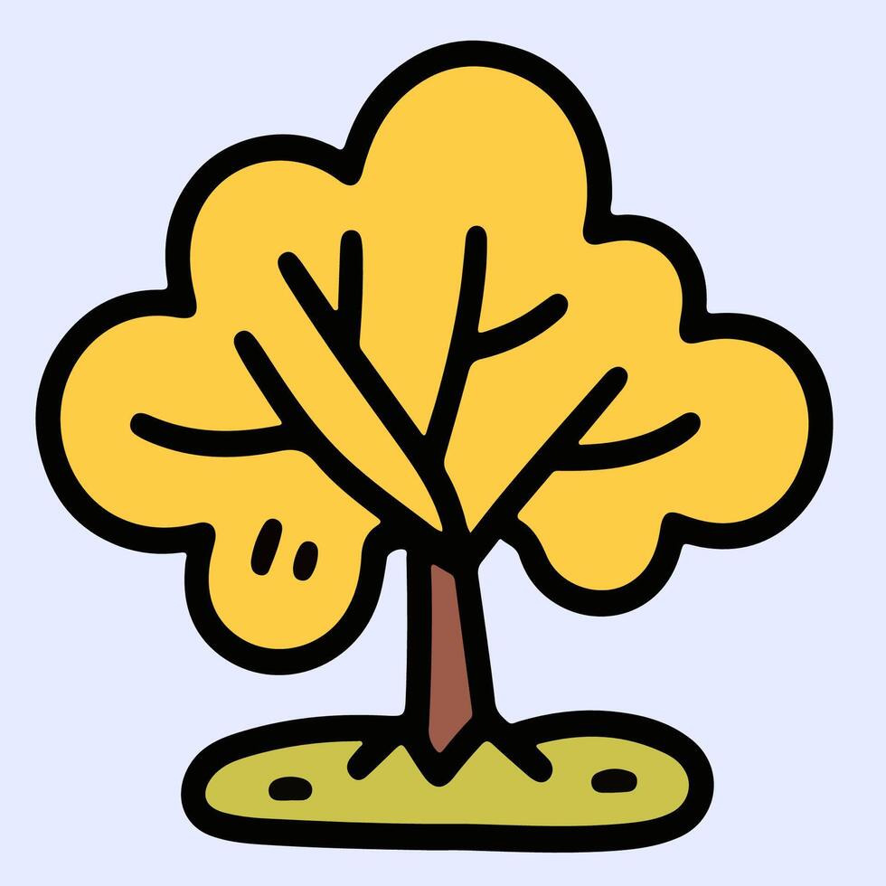 Tree with yellow leaves and base, suitable for educational games, flat icons and child graphics. vector