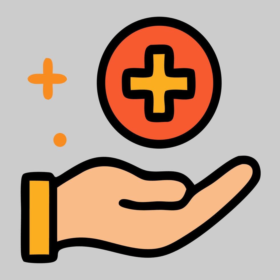 Hand Offering Medical Cross Symbol in Circle. vector