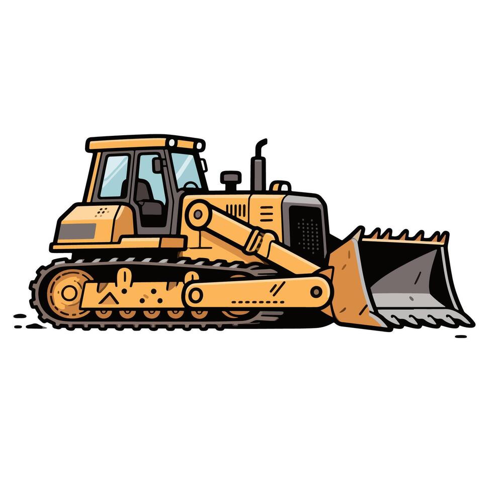 Powerful Yellow Bulldozer with Detailed Tracks and Bucket. vector