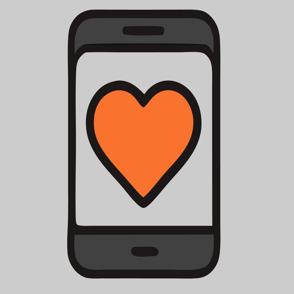 Smartphone Displaying Orange Heart Symbol Representing Love and Connection. vector