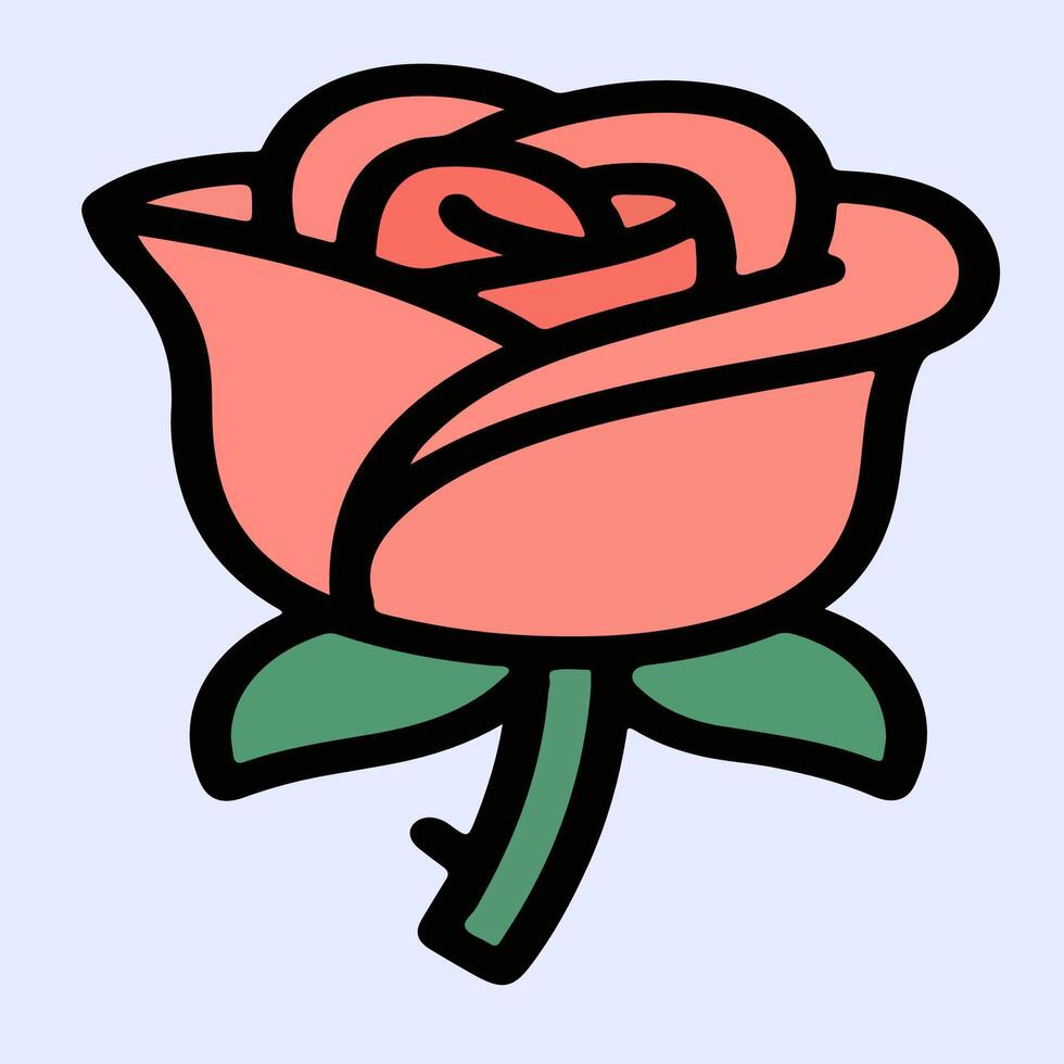 Simplified Coral Rose Illustration with Bold Outlines. vector