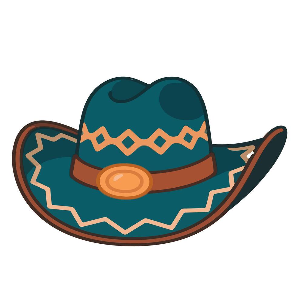 Vibrant Teal Cowboy Hat with Geometric Design. vector