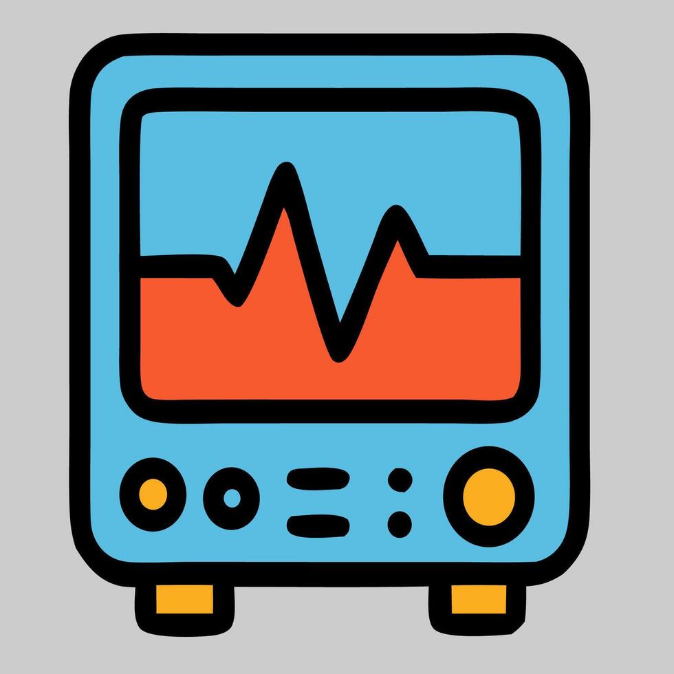Stylized Blue Medical Monitor Displaying Orange Heartbeat Rhythm with Buttons. vector