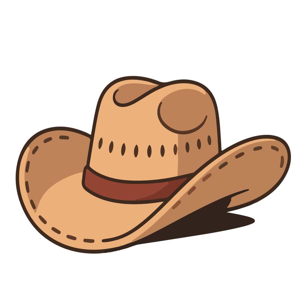 Cartoon Cowboy Hat with Stitched Brim and Brown Band Side View. vector