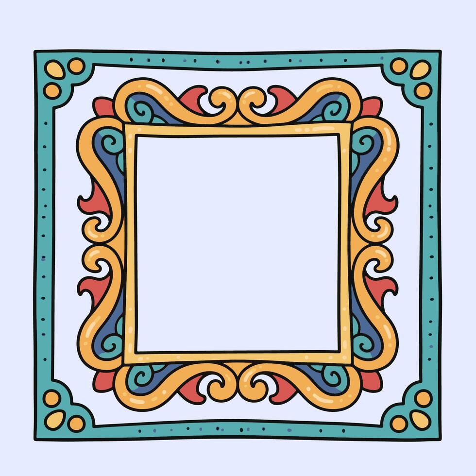 Colorful ethnic frame with floral and swirl patterns vector