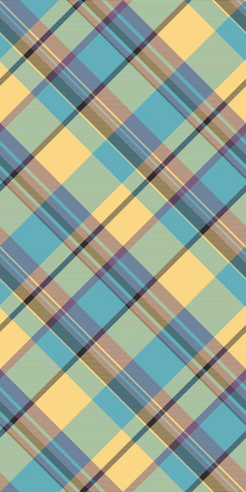 Elegant pattern textile, colorful fabric plaid tartan. Ornamental check background seamless texture in cyan and amber colors. vector