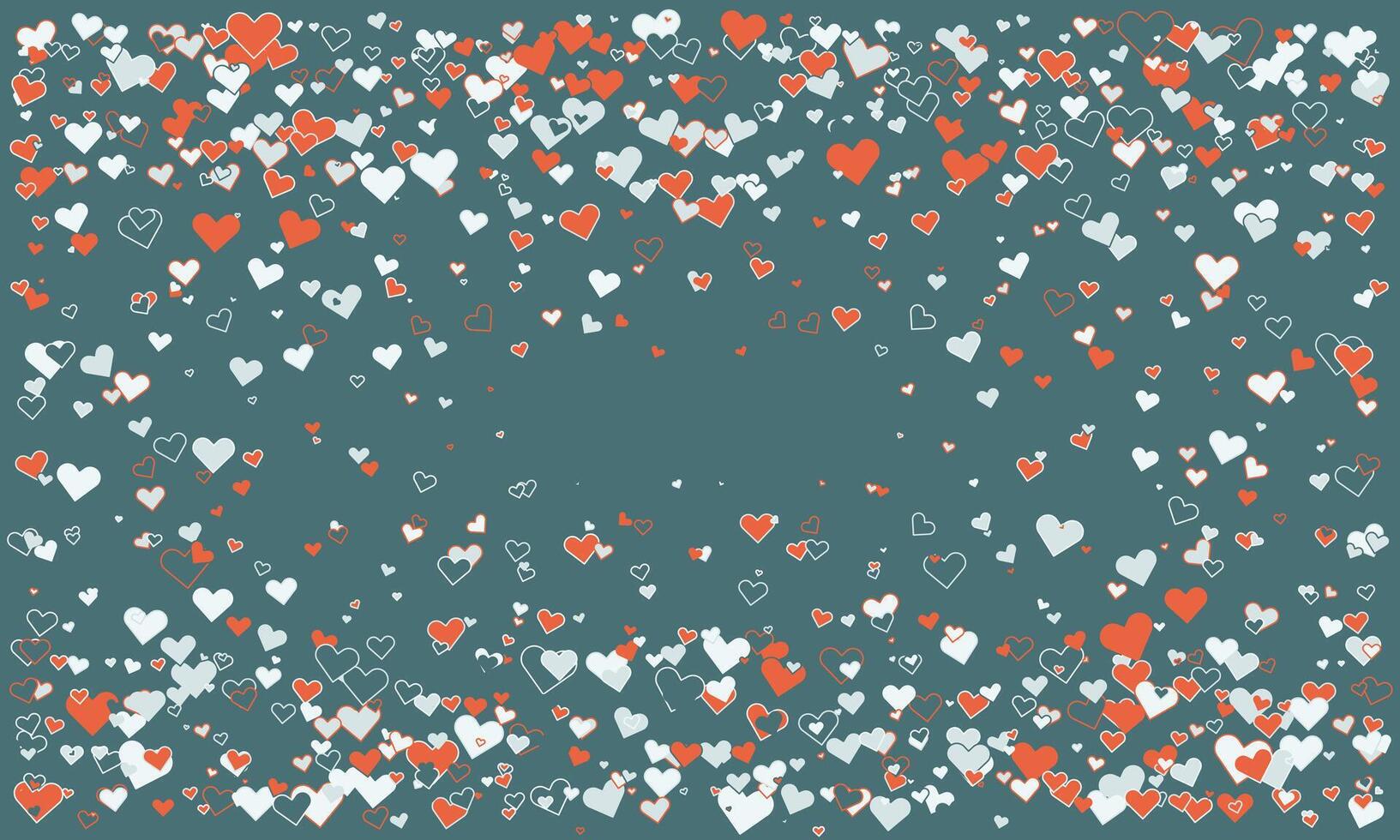 Romantic teal background adorned with a flurry of red and white hearts, perfect for Valentines Day, lovethemed designs, or celebratory announcements. vector