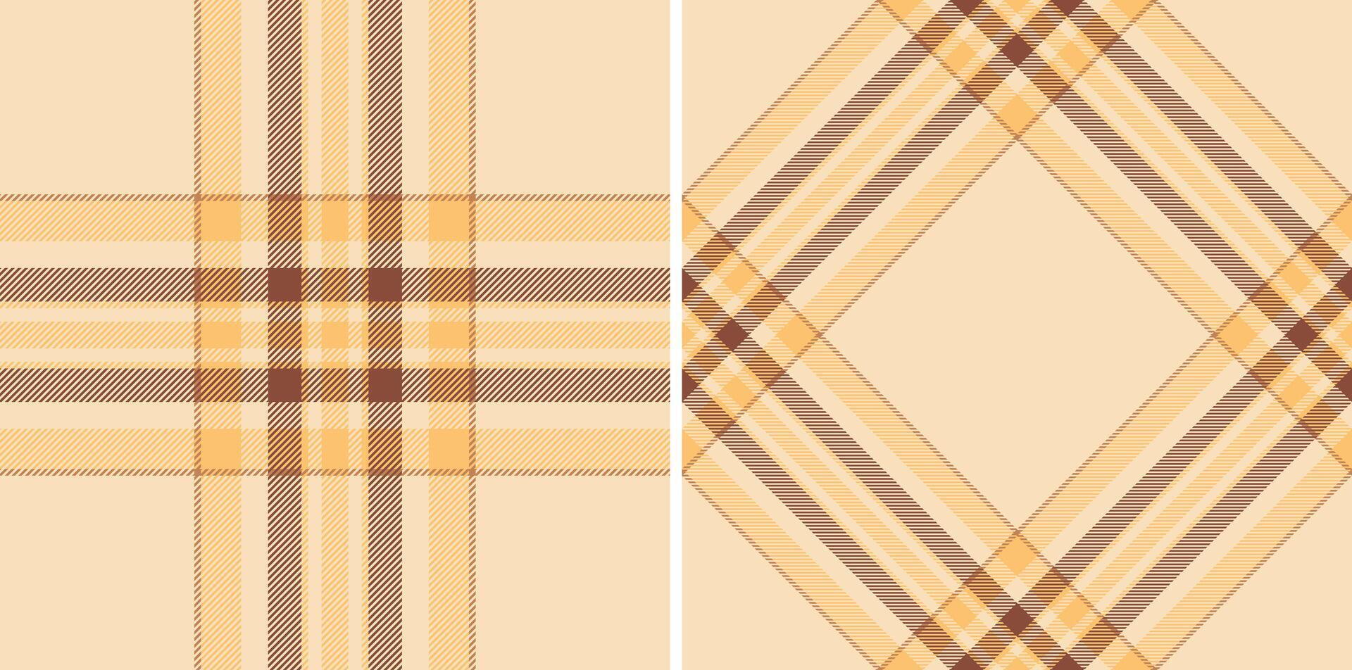 Warm plaid pattern set with intersecting stripes in beige, brown, and yellow. Textile design, wrapping, backgrounds, apparel, home decor. Fashion, classic. vector