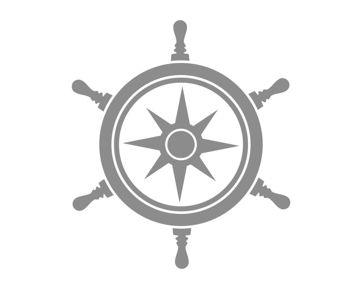 Classic nautical ship wheel graphic. Symbolic of direction, control, navigation, and exploration. Ideal for maritime themes or leadership concepts. vector