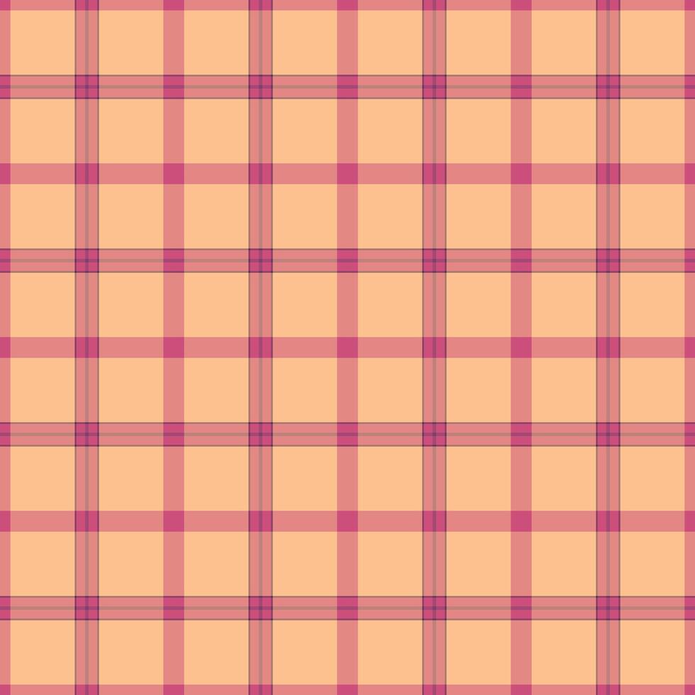 Classic plaid pattern featuring intersecting lines in soft peach and pink. Versatile for backgrounds, textiles, or adding a touch of retro charm to design projects. vector