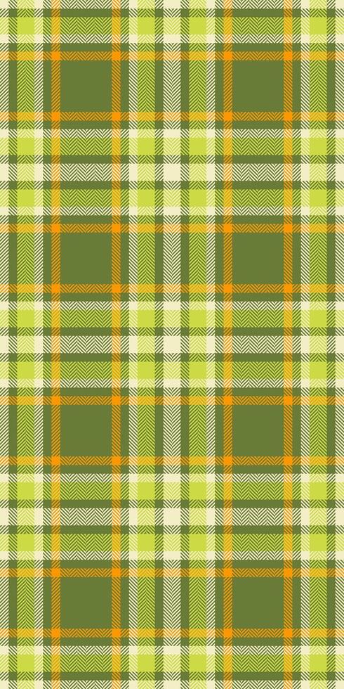 Vibrant green, yellow, and orange plaid pattern. Perfect for textile design, website backgrounds, or crafting projects. This cheerful, seamless texture evokes feelings of warmth and nature. vector