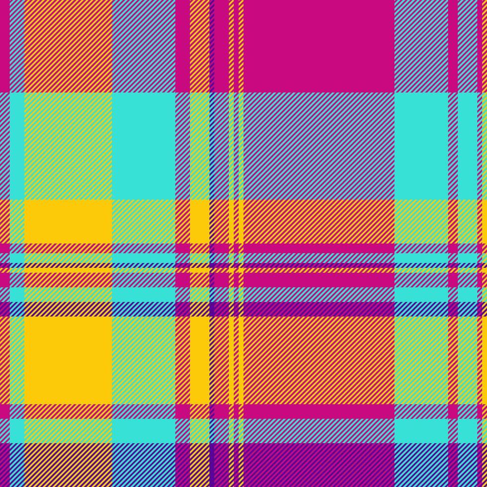 Vibrant plaid pattern, textile design. Colorful checks and stripes create a retro or modern aesthetic. Ideal for backgrounds, apparel, or graphic design. vector