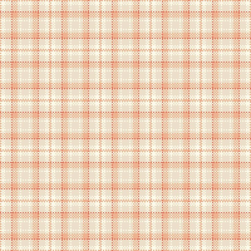 Detailed, soft plaid pattern in peach and beige. Pixelated texture, versatile background, suitable for cozy designs, textiles, or vintageinspired projects. vector