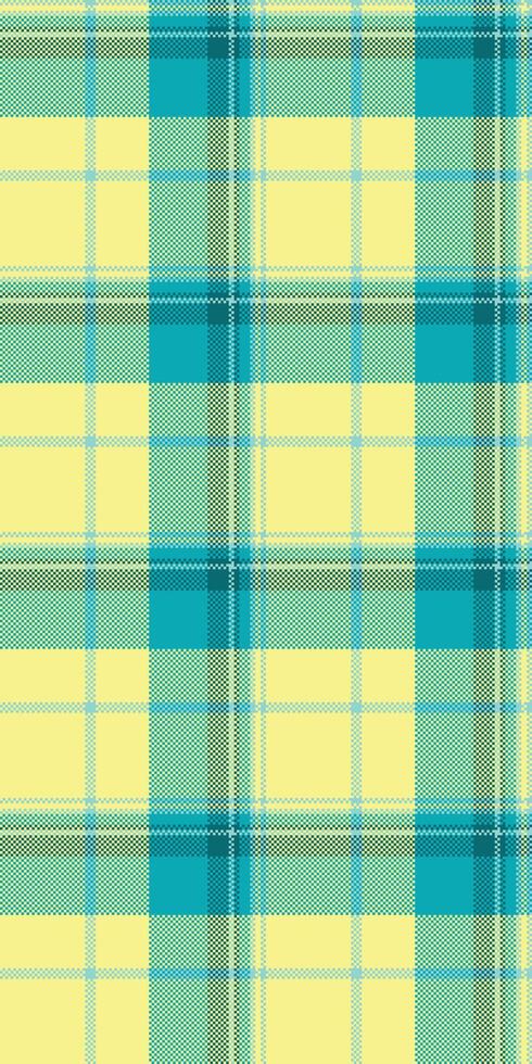 Vibrant yellow and teal plaid pattern. Perfect for textile design, website backgrounds, or crafting projects. This cheerful, seamless texture evokes feelings of freshness and summer. vector