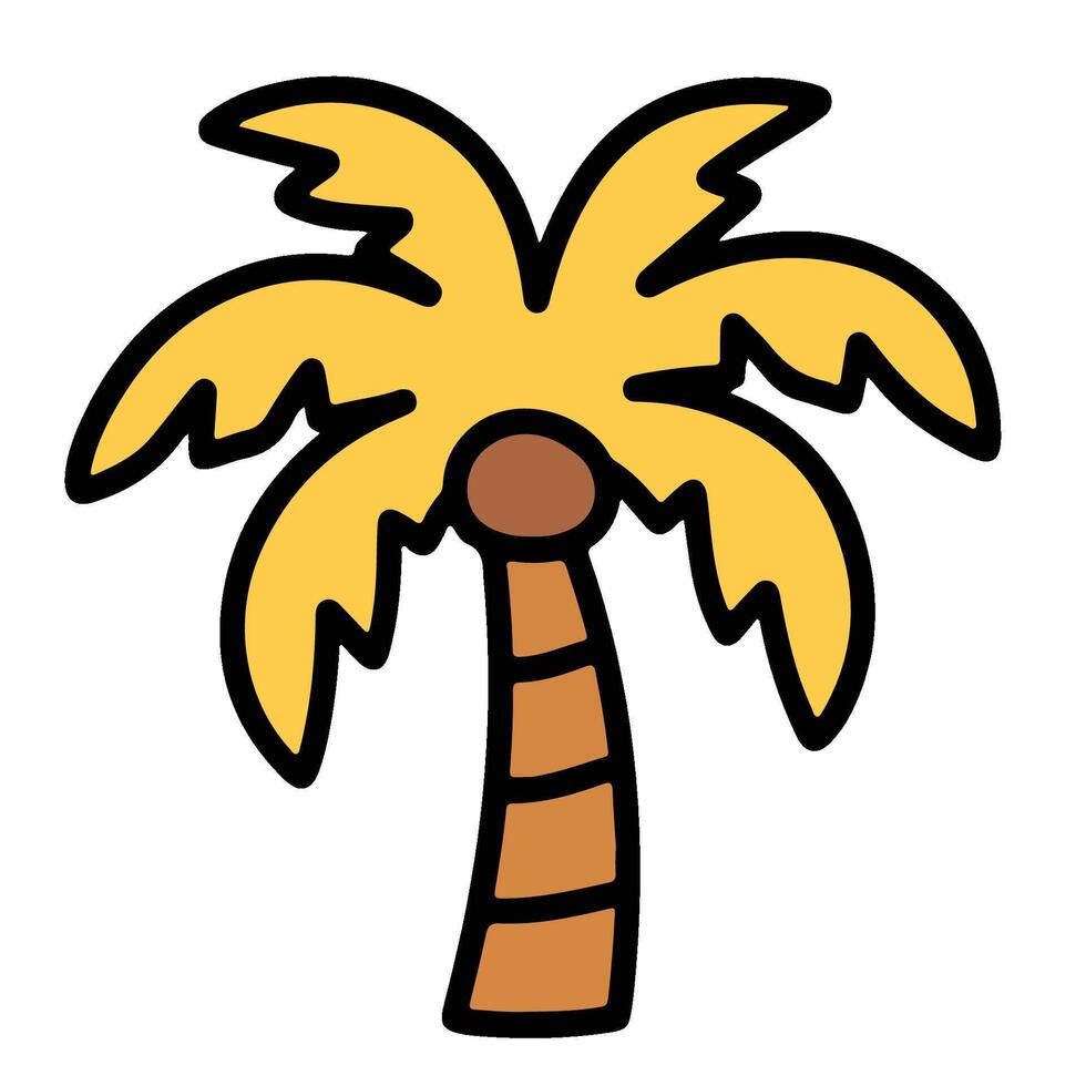 Cartoon Palm Tree with Yellow Fronds and Brown Trunk Illustration. vector