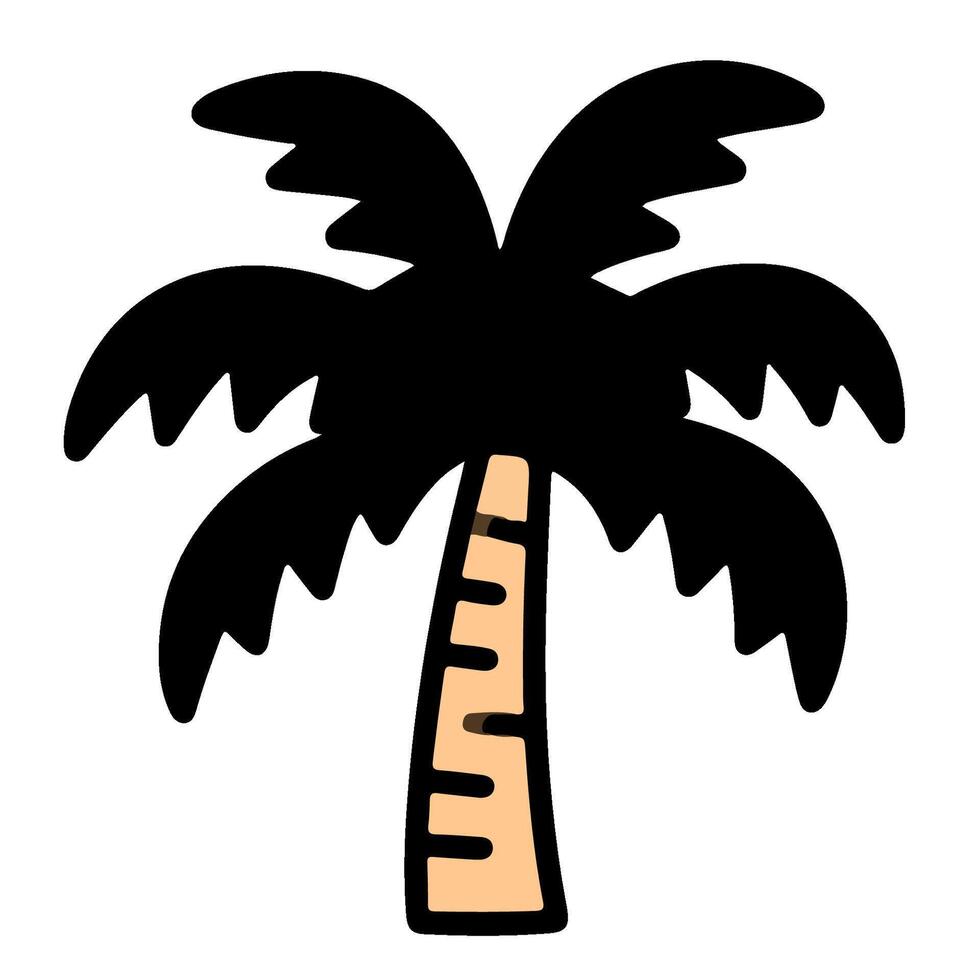 Stylized Palm Tree Icon with Bold Black Fronds and Tan Trunk. vector