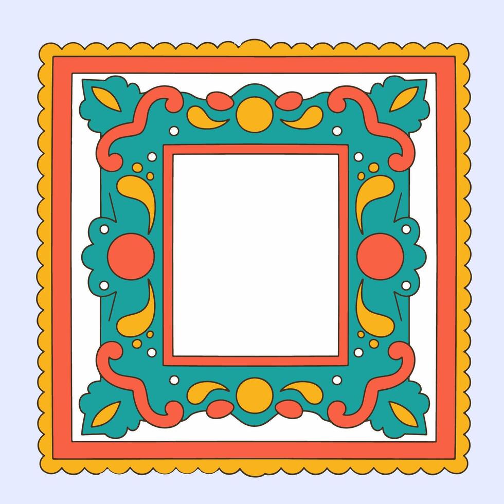 Golden retro art frame with orange border pattern, ideal for decoration or digital design artwork. vector