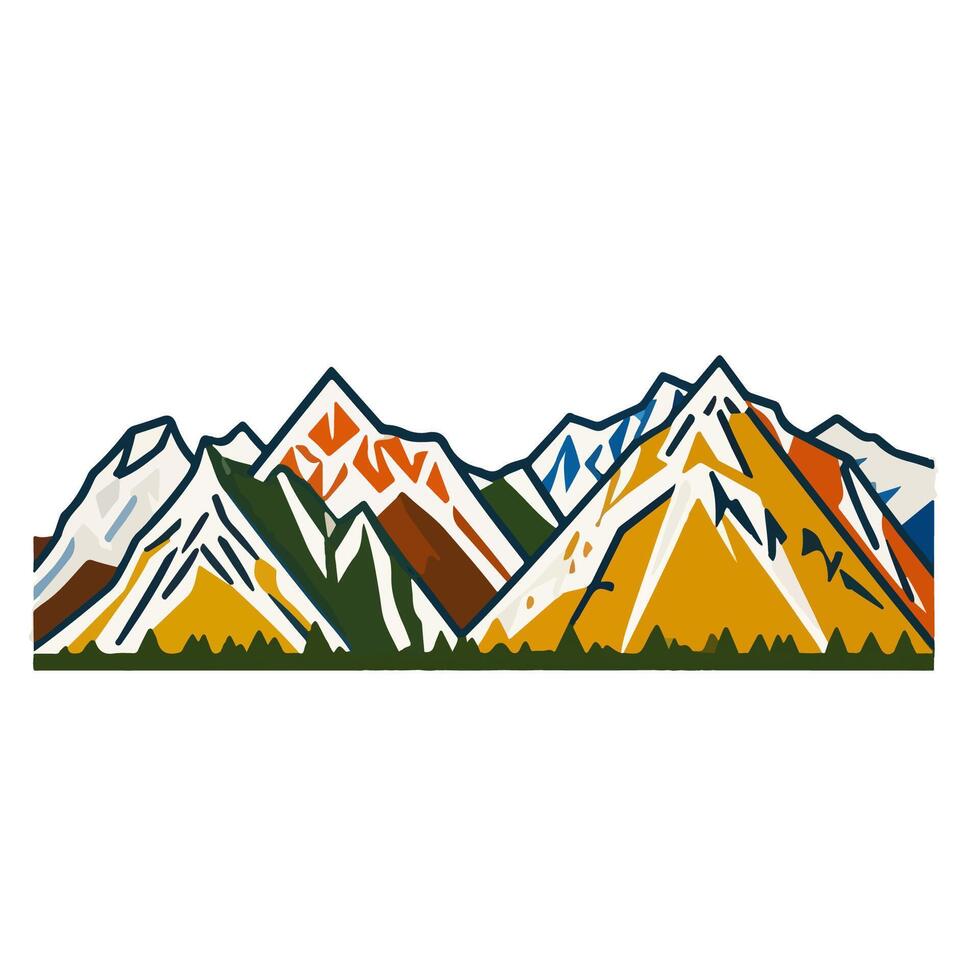 Stylized Mountain Range Illustration with Bold Colors and Simplified Shapes. vector