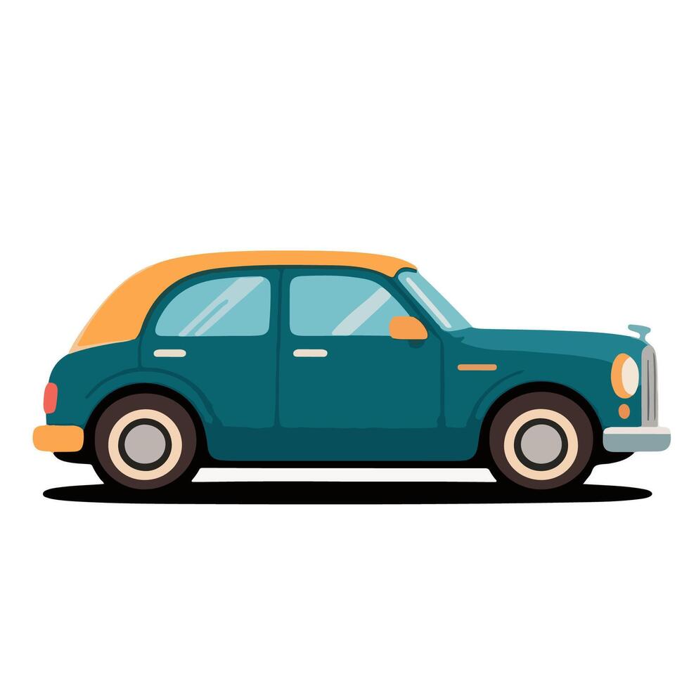Teal and Orange Classic Car Illustration with Detailed Design and Shadow. vector