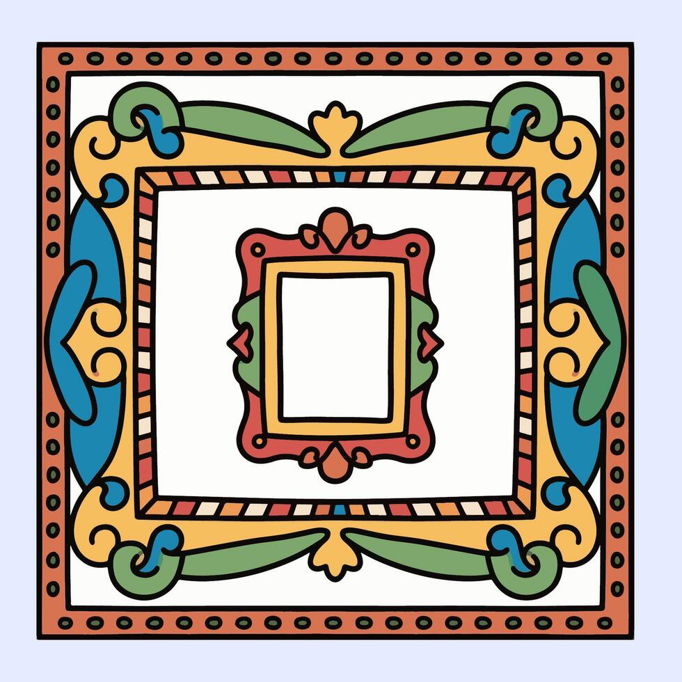 Gold and red traditional motif frame with bold lines, perfect for decoration or ornate border art. vector