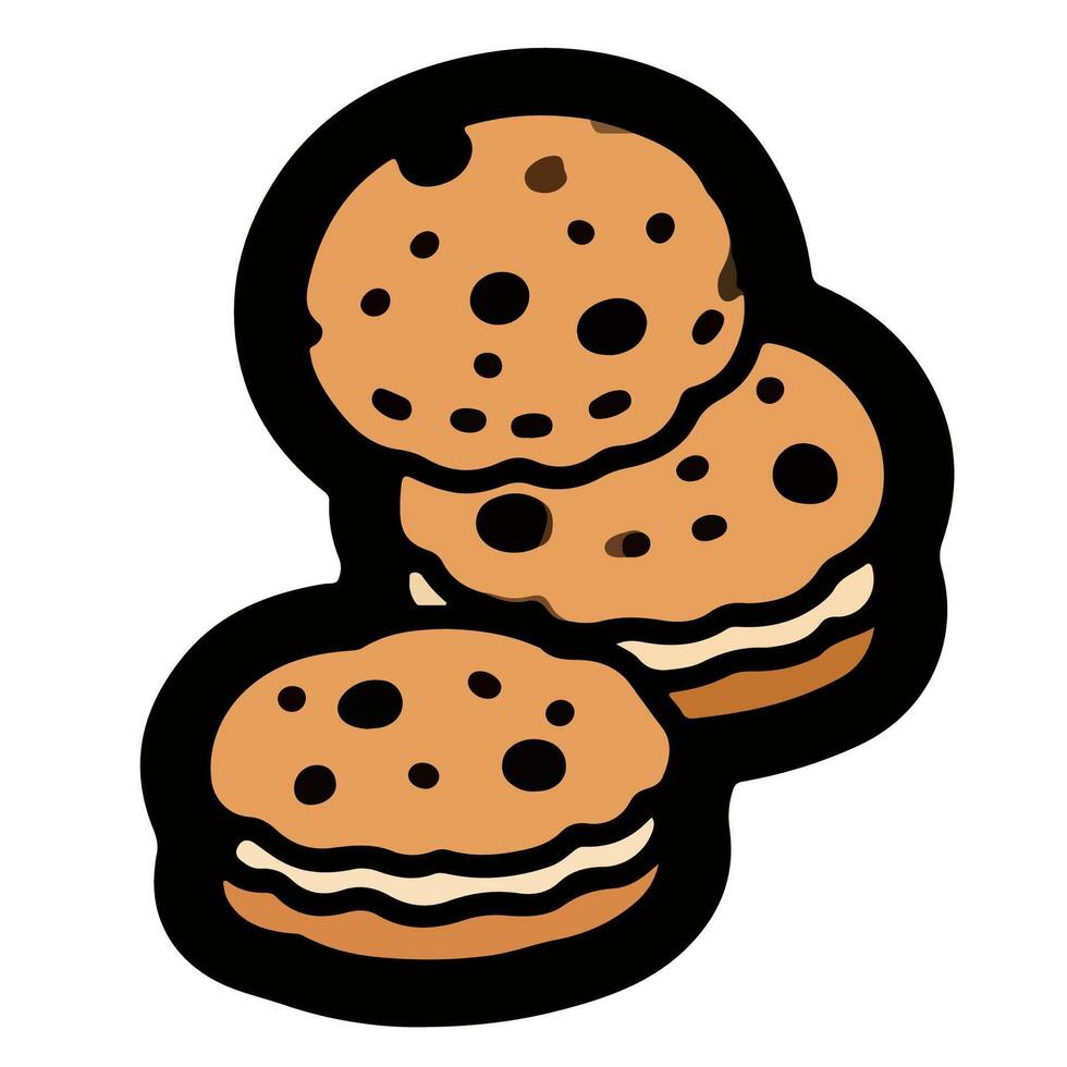 Stacked Chocolate Chip Cookies with Creamy Filling. vector