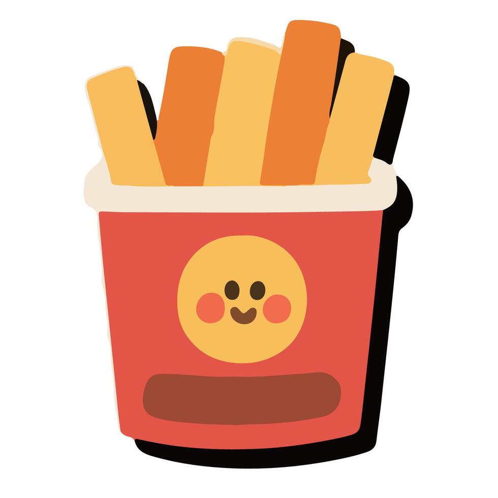Cartoon French Fries in a Red Container with a Smiling Face Design. vector