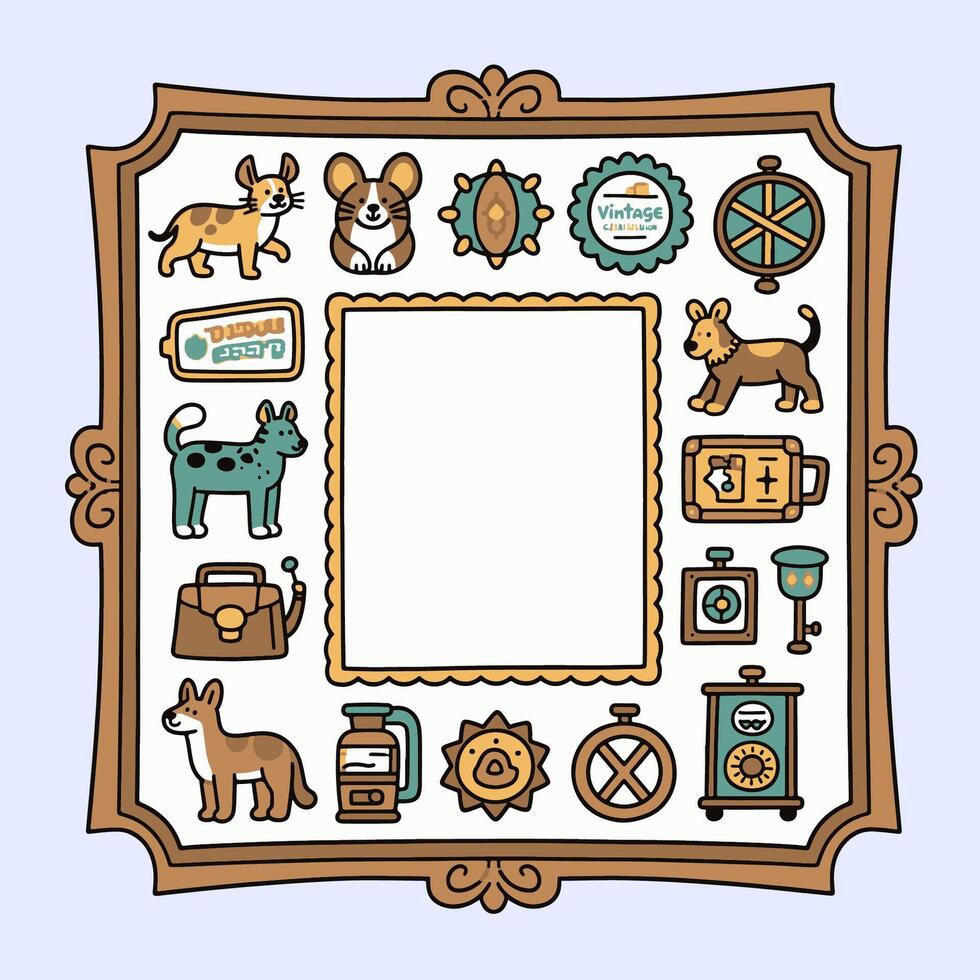 Brown icon pattern frame with cartoon style, great for decoration or scrapbook border element. vector