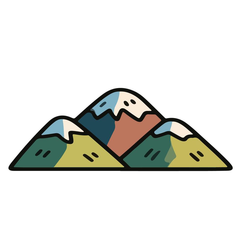 Stylized Mountain Range with Varied Colors and Snow-Capped Peaks Cartoon Aesthetic. vector