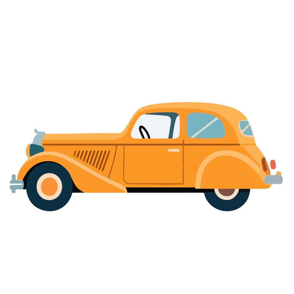 Classic Orange Sedan Illustration with Detailed Features and Retro Styling. vector