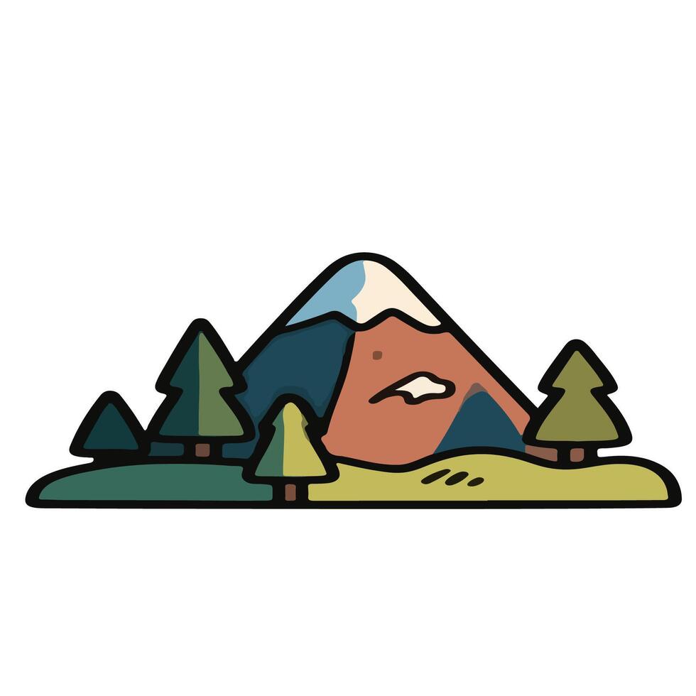 Stylized Mountain Landscape with Evergreen Trees. vector