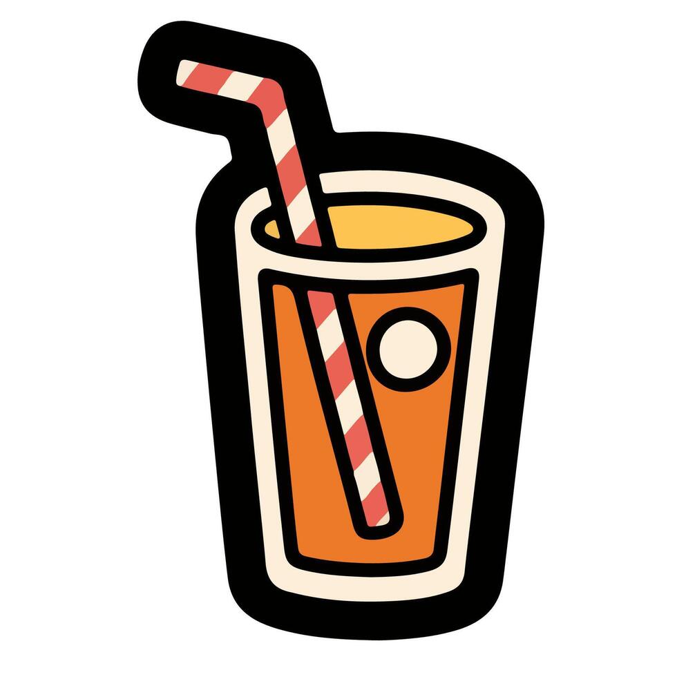Stylized Orange Juice Glass with Striped Straw and Circular Accent. vector