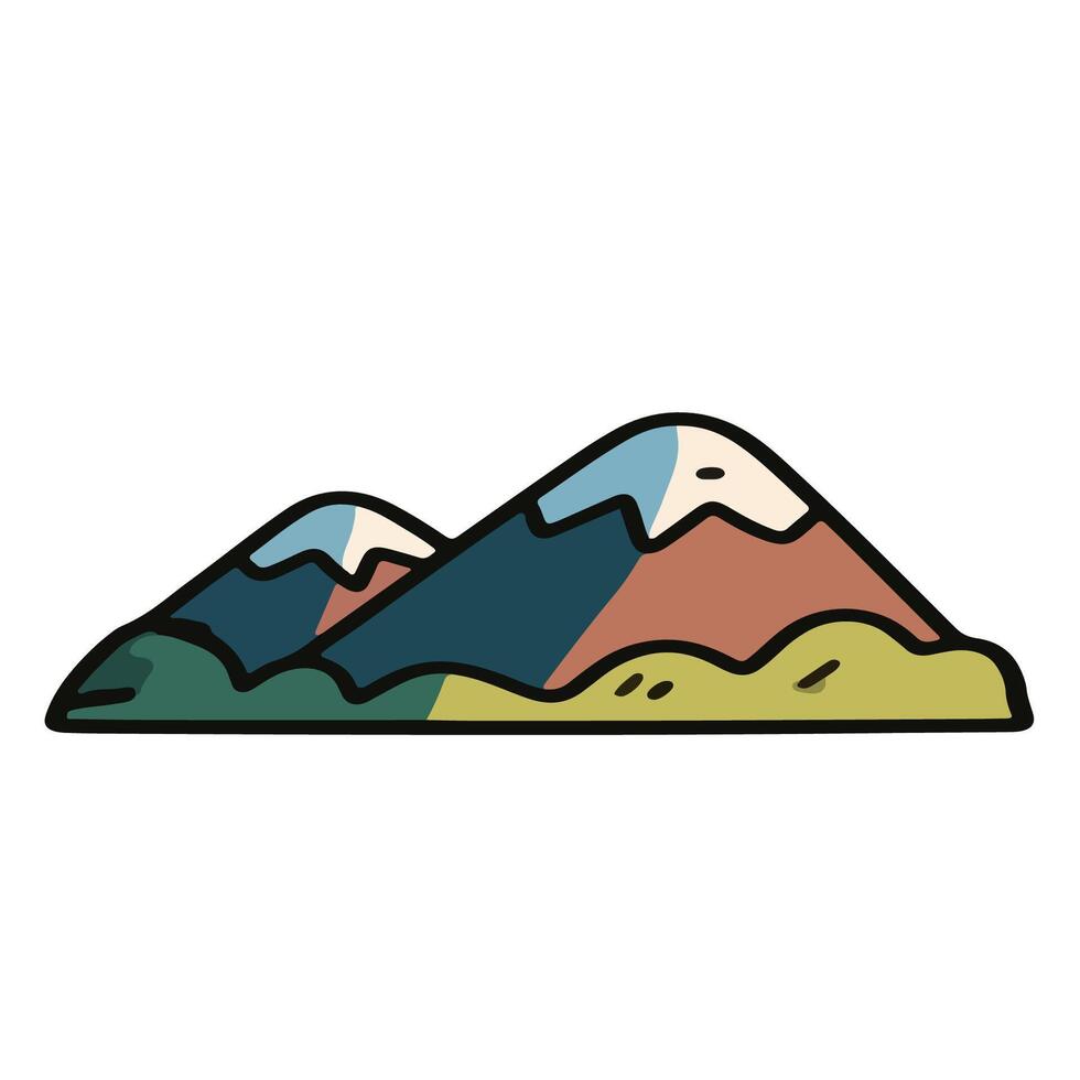Colorful Cartoon Mountain Range with Snow-Capped Peaks. vector