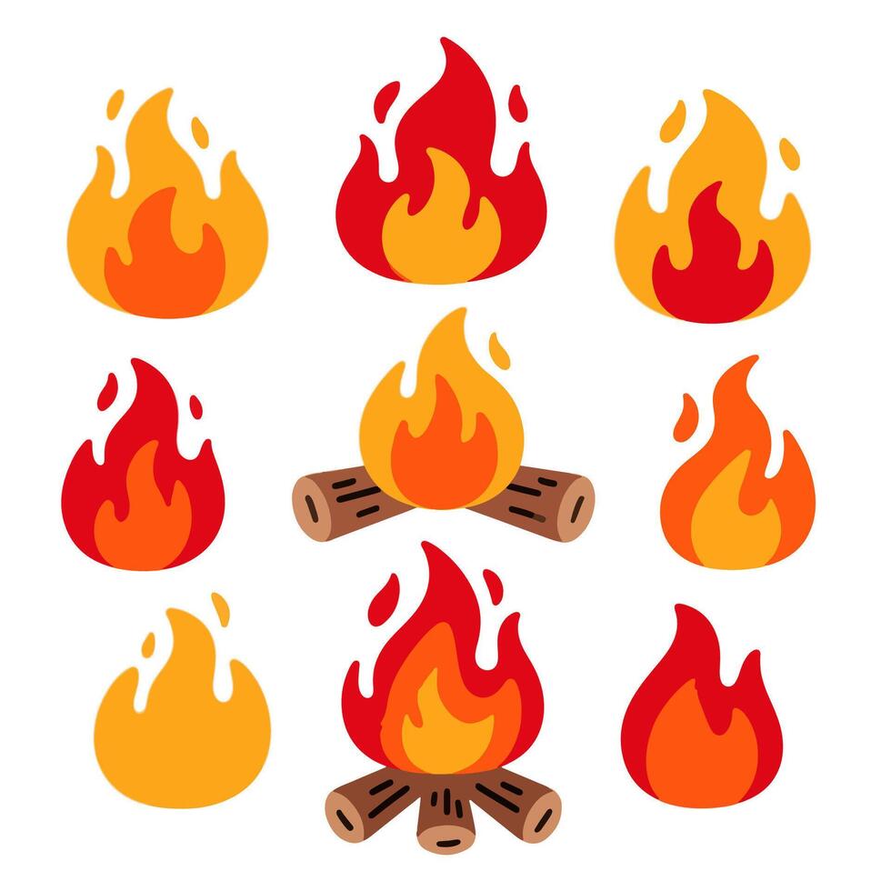 Fire icon pack with orange flame frame vector