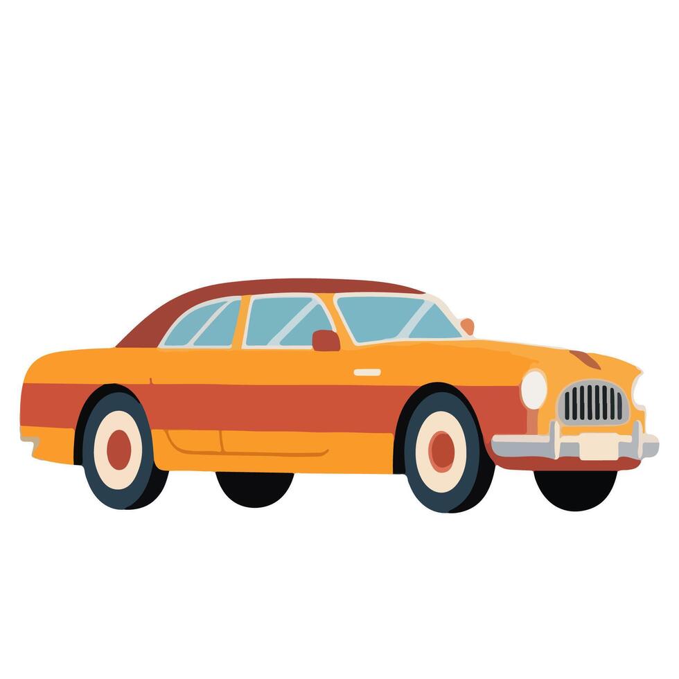 Retro Orange and Brown Classic Car Illustration. vector