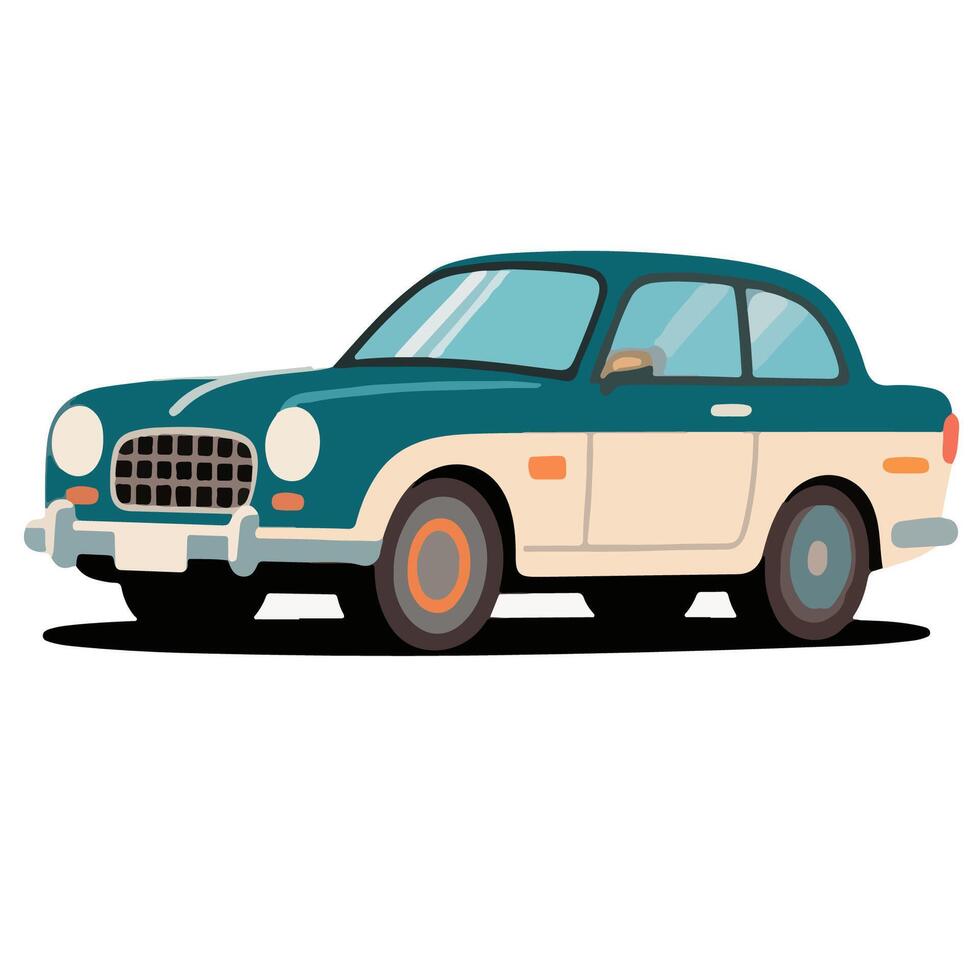 Teal and Cream Vintage Coupe Classic Car Illustration. vector