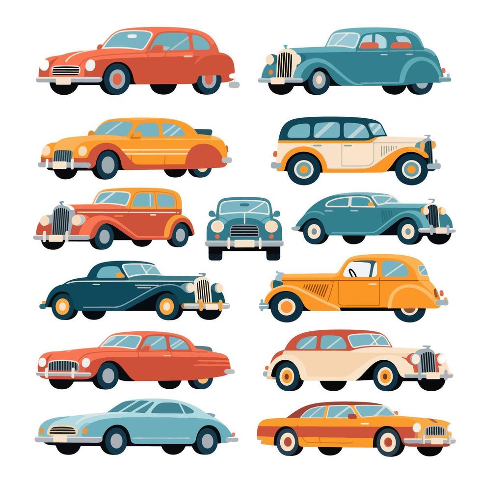 Collection of vintage cars illustration vector